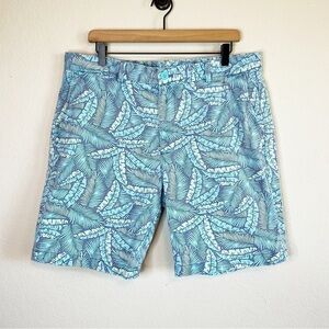 Vineyard Vines Breaker Shorts Moonshine Blue Green Leaves Pattern Size 36